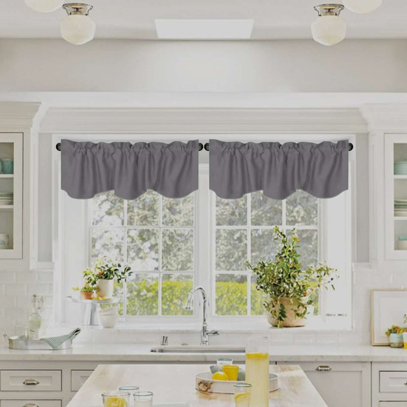 2 Panels Blackout Curtain Valances for Kitchen Windows/Living Room/Bathroom Privacy Protection Rod Pocket Decoration Scalloped Winow Valance Curtains