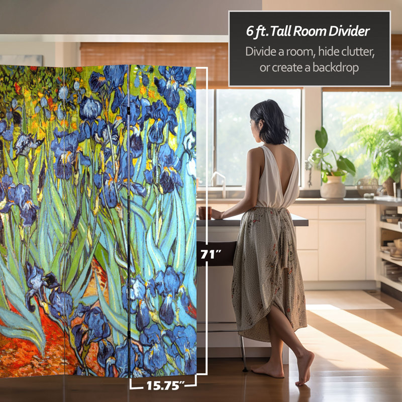 Van Gogh Stars and Flowers Art Canvas Folding Screen, 71" H x 64" W x 1" D