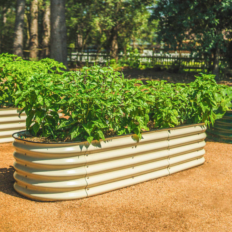 17” Tall 6 In 1 Modular Metal Outdoor Raised Garden Bed, Pearl White, 17" H x 42" W x 60" D