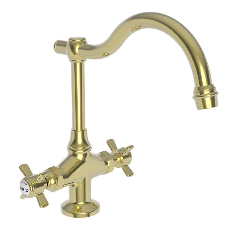 Fairfield Double Handle Bar Faucet, Living Uncoated Polished Brass