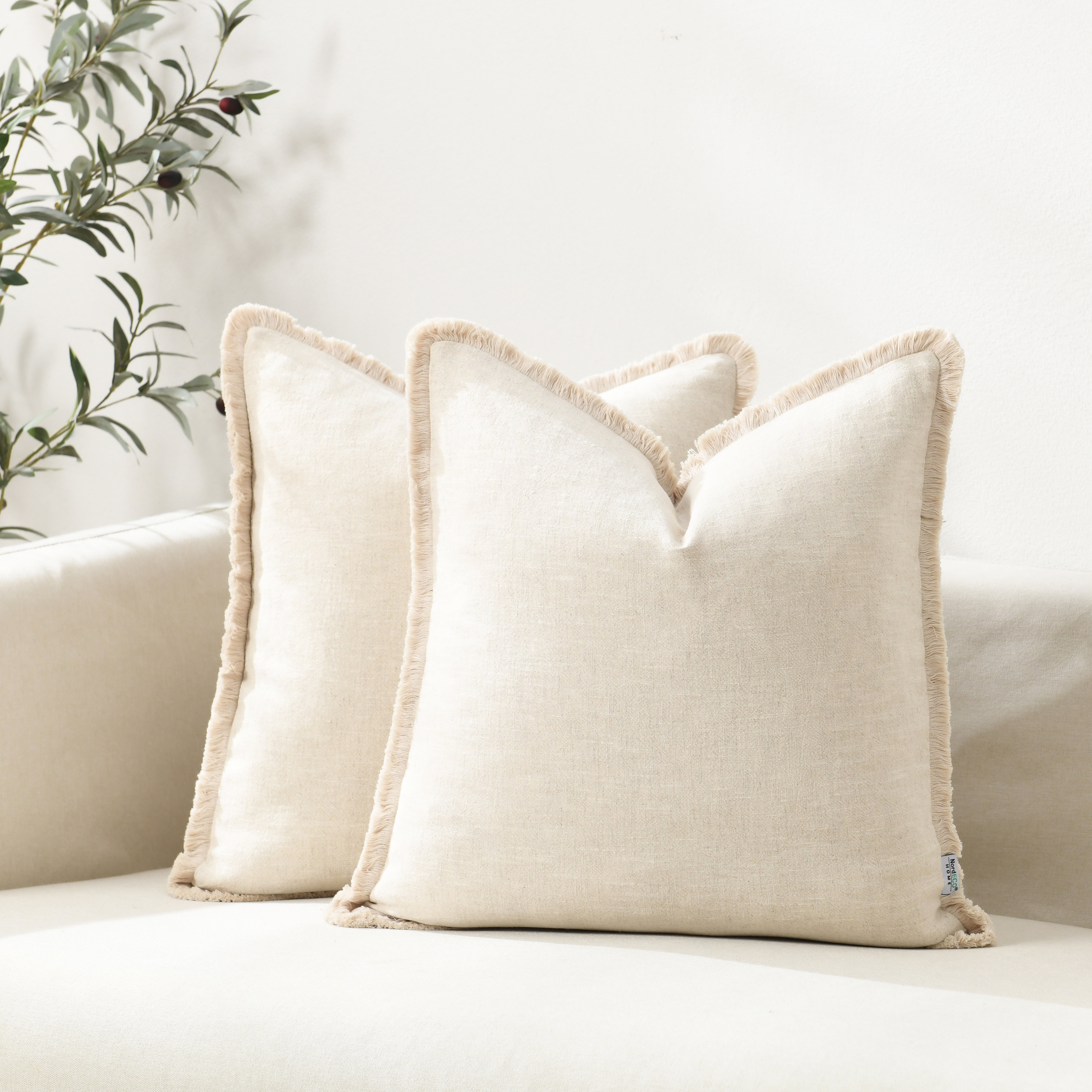 NordECO HOME Cozy Soft Washed Linen Textured Boho Farmhouse Pillow Cover With Tassels Edge & Reviews