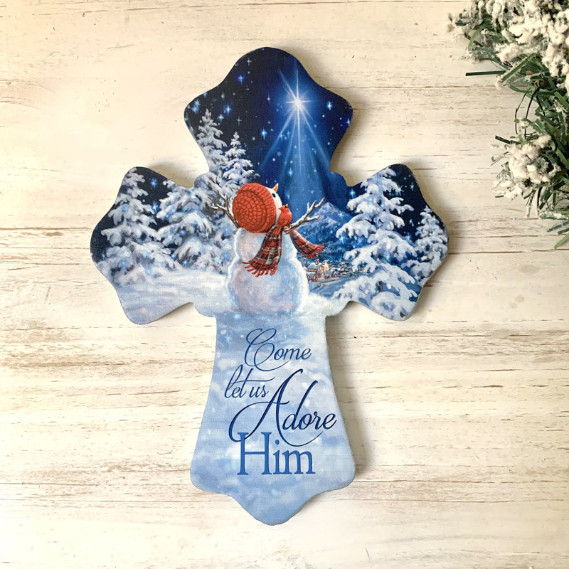 Let us adore him - bonhomme de neige en bois
