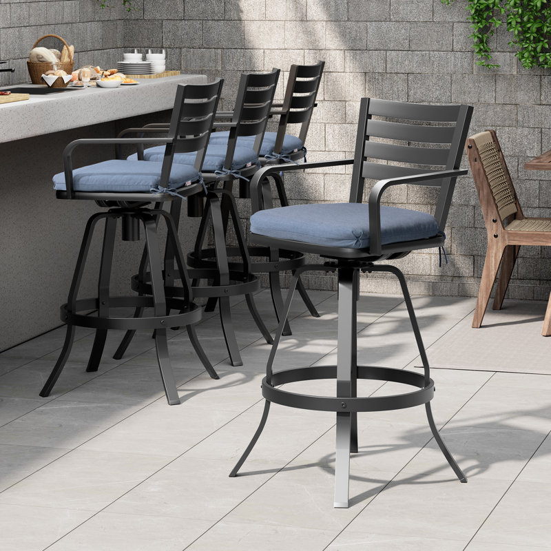 Tabouret de bar pivotant en aluminium 29,6 po avec coussin Sunbrella, Bleu