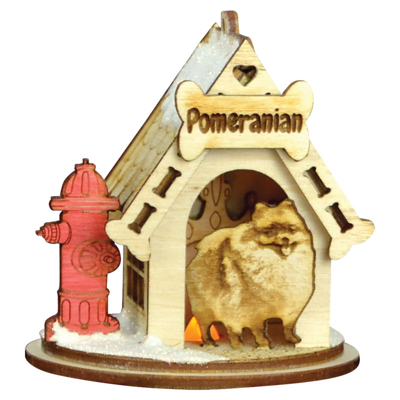 Pomeranian Doghouse Wooden Christmas Tree Ornament