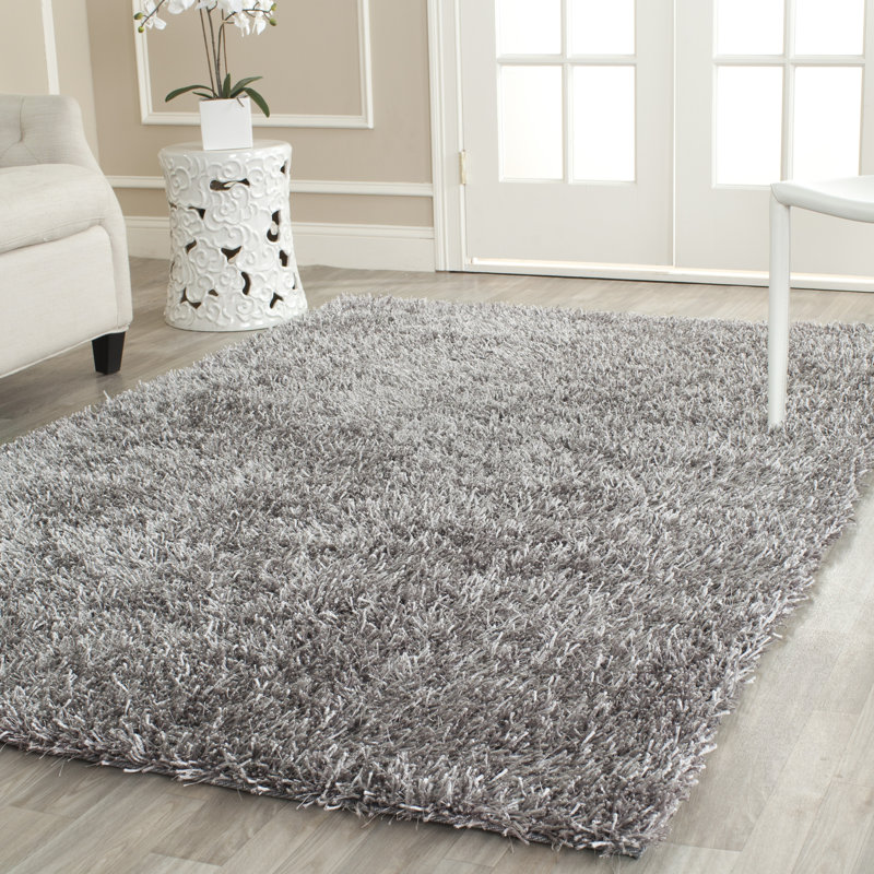 Tapis gris touffeté et fabriqué à la main Chamira, Rectangle 8 pi x 10 pi