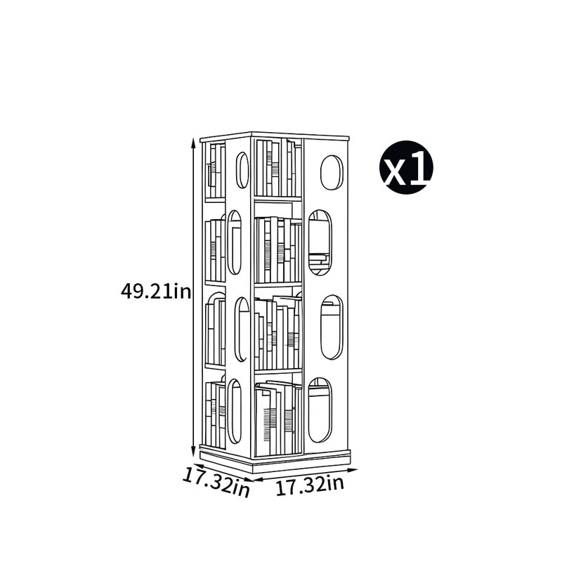 Bibliothèque tournante de style français, (4 tablettes) H 49,21 po x l 17,32 po x P 17,32 po