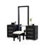 Meuble-lavabo et tabouret noirs, design contemporain, 5 tiroirs et plus, bois d'ingénierie, miroir à DEL tactile, plateau en verre de 8 mm pour la chambre à coucher, placage, glissières à roulement, port, longueur totale incluse