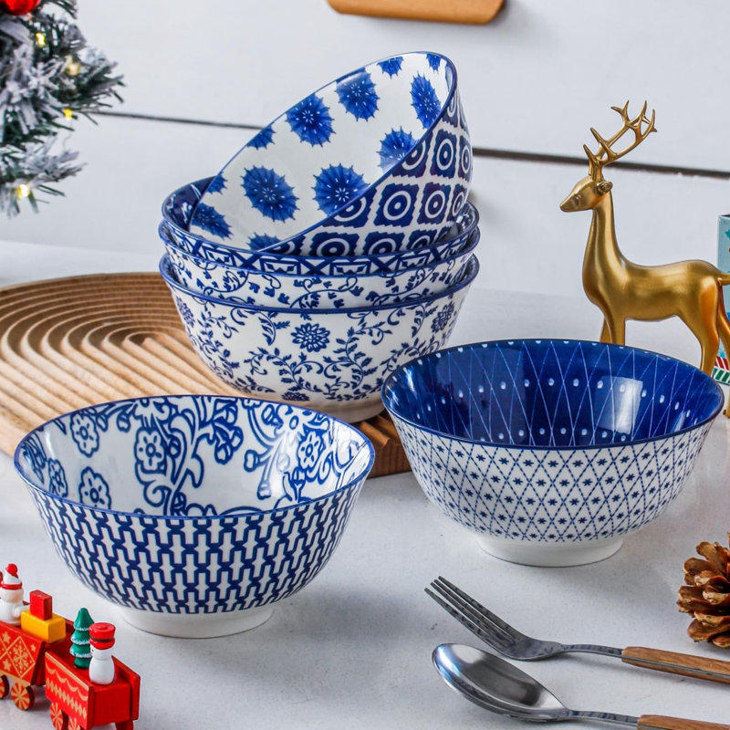 Porcelain Soup Bowls Set Of 6 - 24 Oz Deep Ceramic Bowl For Soup, Cereal, Salad, Pasta - Microwave, Dishwasher, Oven Safe - Durable, Stackable Design For Kitchen And Dining