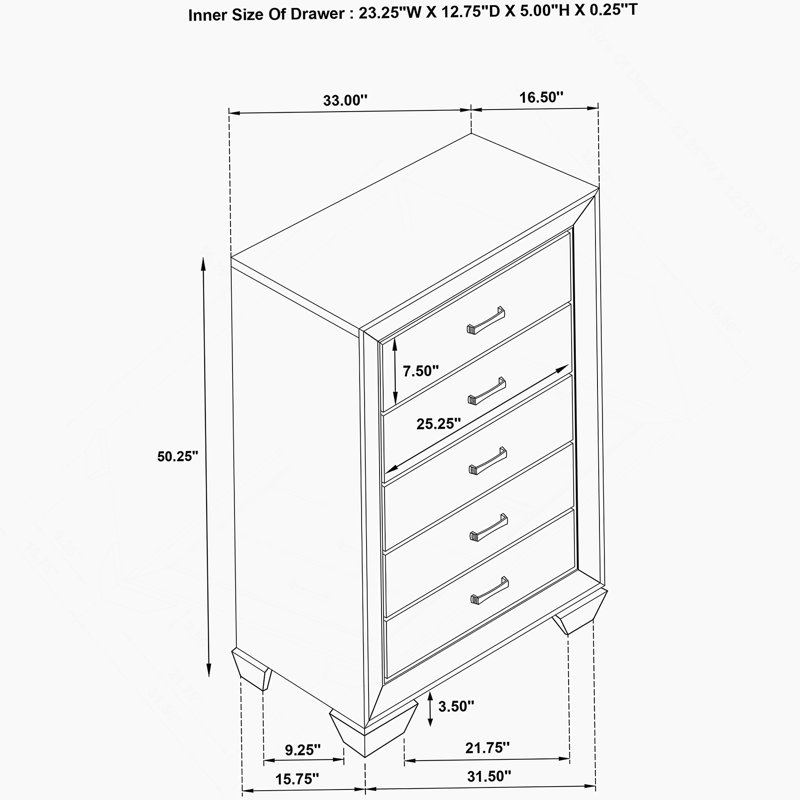 Commode de chambre 5 tiroirs délavé taupe
