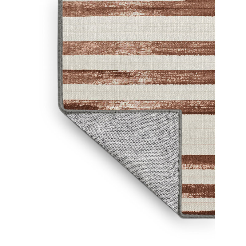 Tapis gris à rayures horizontales lavable à la machine, Rond 7 pi