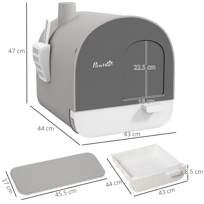 Plastic Litter Box Enclosure with Scoop, Grey/White