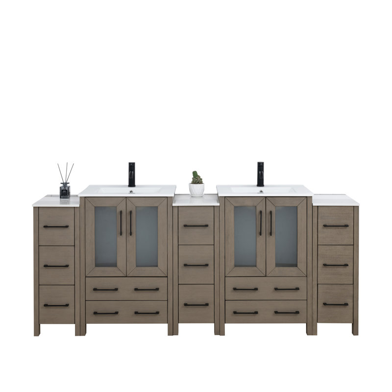  Framed 84" Double Bathroom Vanity Set, Dark Gray