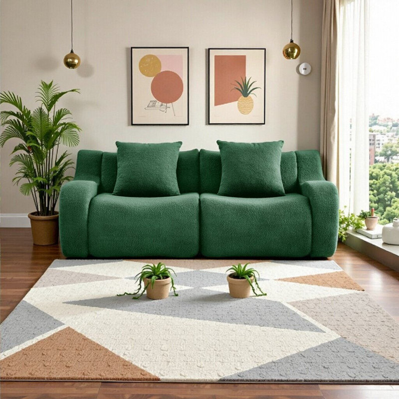 Soft Teddy Fabric Boneless Sofa - No Assembly Required, Camel Color, 2-Seater Modular Sectional Sofa for Living Room & Bedroom