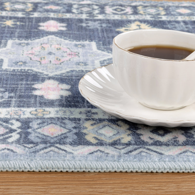 Machine Washable Non-Slip Kitchen Mat (Set of 3), Blue/Gray