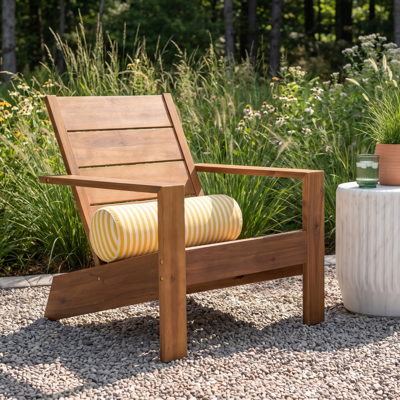 Nalia Acacia Adirondack Chair, Teak Brown / Cream