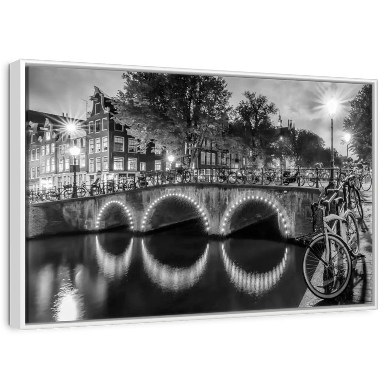 Vue moderne Amsterdam, 25 po x 17 po, Cadre flottant blanc