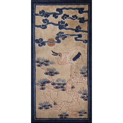 Antique Artistic Chinese Crane Design Small Scatter Size Peking Rug