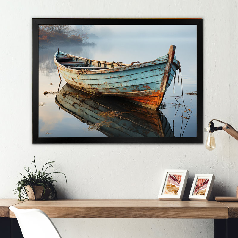 Hadenson Boat Serene Waterscapes I - Print, Black Single Picture Framed, 16" H x 32" W x 1" D