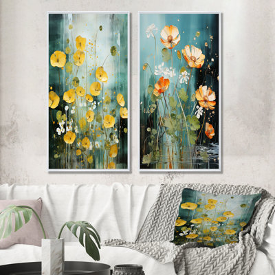 Yellow Sunny Buttercup Flowers Beauty I - Buttercups Canvas Wall Art Set Of 2