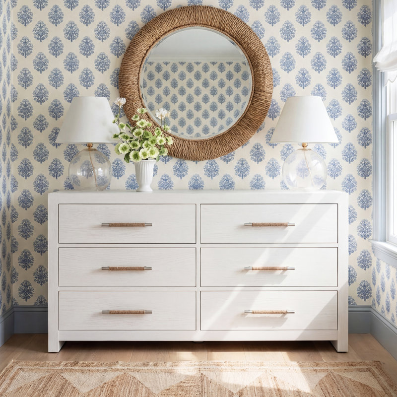 Lana 6-Drawer Double Dresser with Felt-Lined Top Drawers and Metal Glides, White