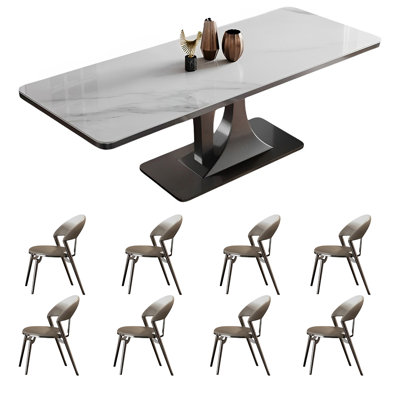 Rectangular rock plate dining table and chair set