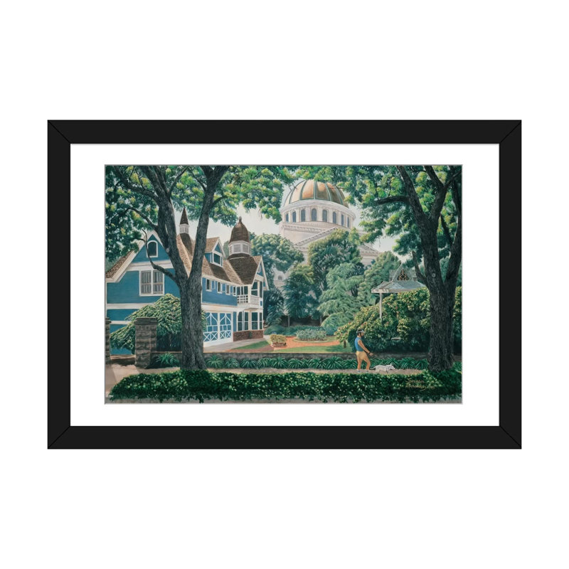 «Dog Walker» par Stanton Manolakas, reproduction d'art sur toile, Papier d'art encadré noir, Blanc