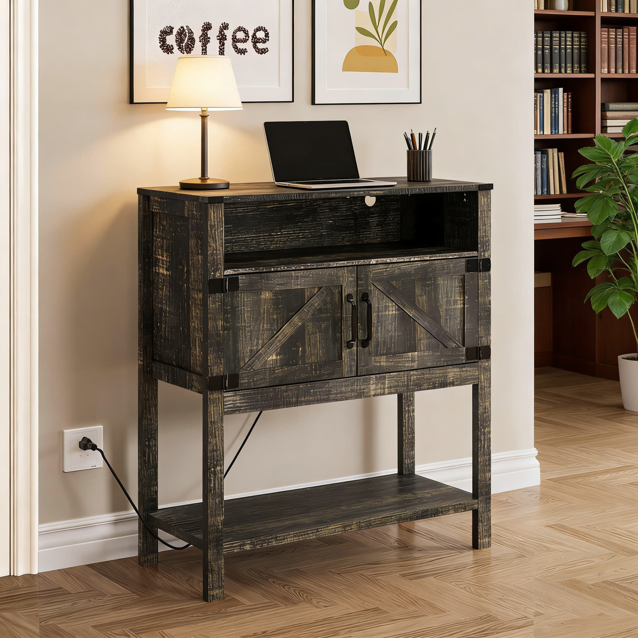 Table With Built In Outlet 17 Stories Farmhouse Console Table With Built-In Power Outlet And USB ...