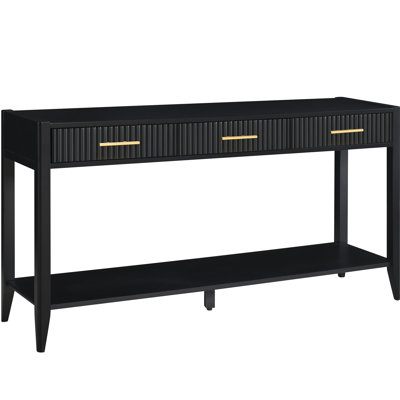 Ustyle Entryway Console Table With Delightful Vertical Stripe Drawers. Material, Robust Long Legs, Black, For Hallway, Living Room, Foyer, Corridor, Shelf Storage Underneath Drawer Table, , Ideal