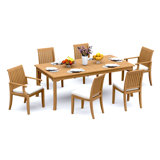 7 Pcs Grade-A Teak Wood Dining Set: 71" Rectangle Table And 6 Lagos Chairs (2 Arm & 4 Armless Chairs) #11LG1602