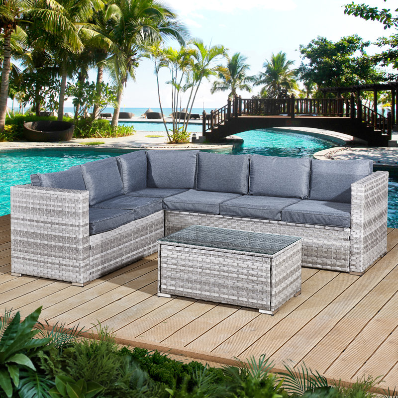 Acorn Rattan 6 Seat Corner Sofa Set, Grey