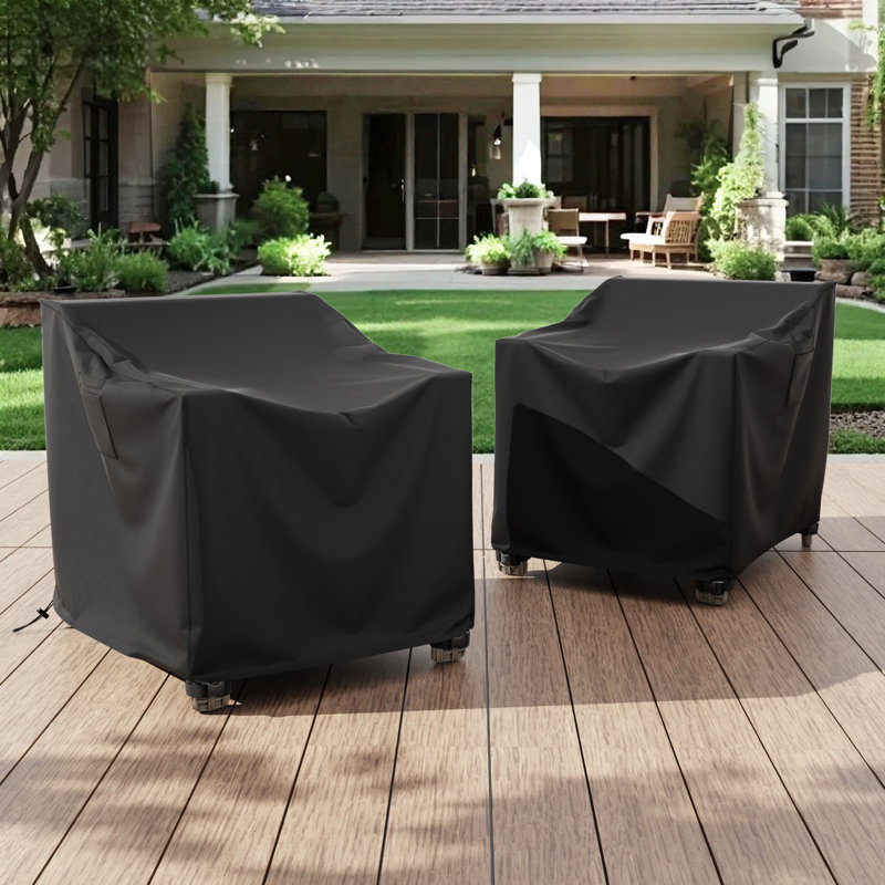 Weatherproof Patio Chair Cover with Breathable, Durable Water-Resistant PVC Protection, Adjustable Elastic Hem, Click-Close Straps and Air Holes