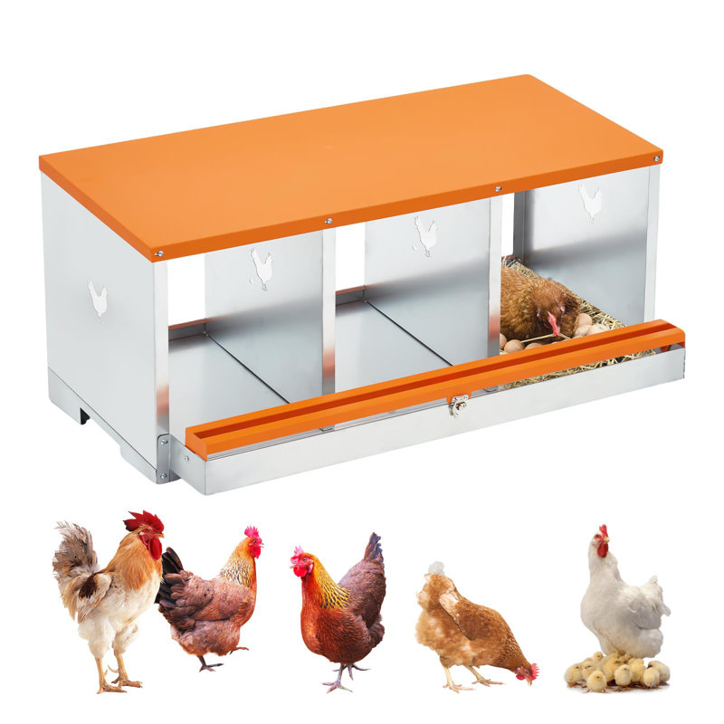 Boîte de nidification de poulet en métal à 1 niveau avec 3 compartiments - Nid de volaille en acier galvanisé pour poules et canards - Plateau amovible et conception ventilée - Assemblage sans outil, orange rougeâtre