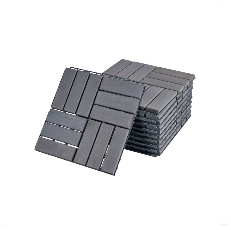 30 carreaux de terrasse imbriqués à carreaux, plancher carré en bois franc d'acacia gris clair 12 po x 12 po pour patio, banc, bord de piscine, ...