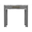 Table de salle à manger contemporaine grise avec base en bois massif et comptoir rectangulaire en faux marbre