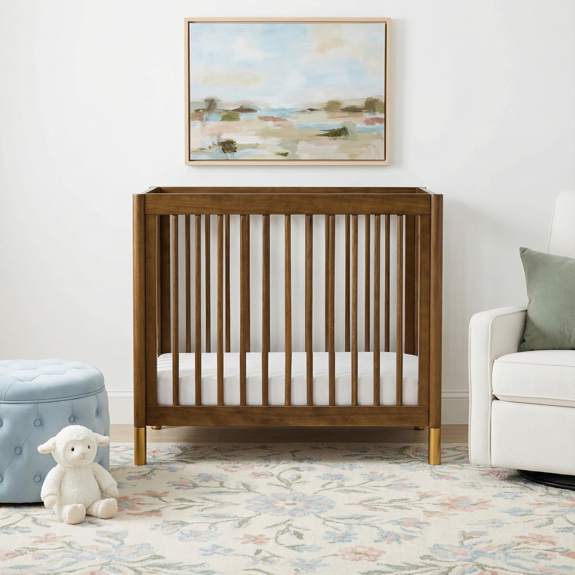 Gelato 4-in-1 Mini Convertible Crib, Natural Walnut/Gold