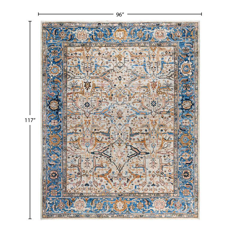 Tapis noué à la main unique en son genre Raffin - gris, 8 pi 0 po x 9 pi 9 po