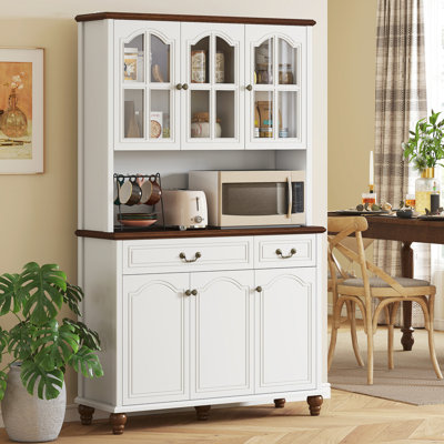 Kitchen Buffet With Hutch, Freestanding Pantry Cabinet With 6 Doors, 2 Drawers And 3-Level Adjustable Shelves, White by Red Barrel Studio