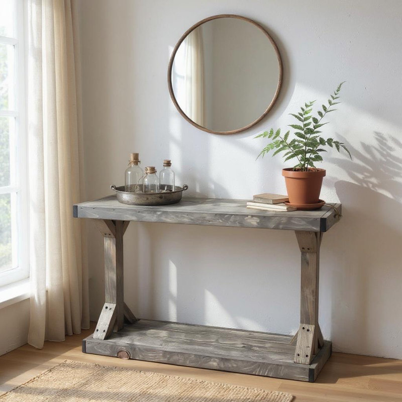Solid Wood Console Table, Gray, 29" H x 35.5" W x 10.75" D