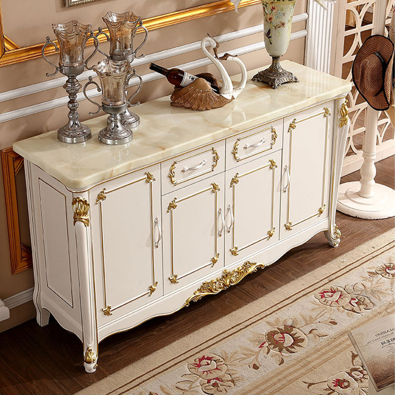 White Solid Wood Sintered Stone tabletop Sideboard