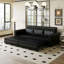 Canapé Chesterfield, canapé-lit gigogne de 93,7 po, canapé-lit convertible 3 en 1 en similicuir avec garniture cloutée et accoudoirs roulés, canapé-lit multifonctionnel-1561720068