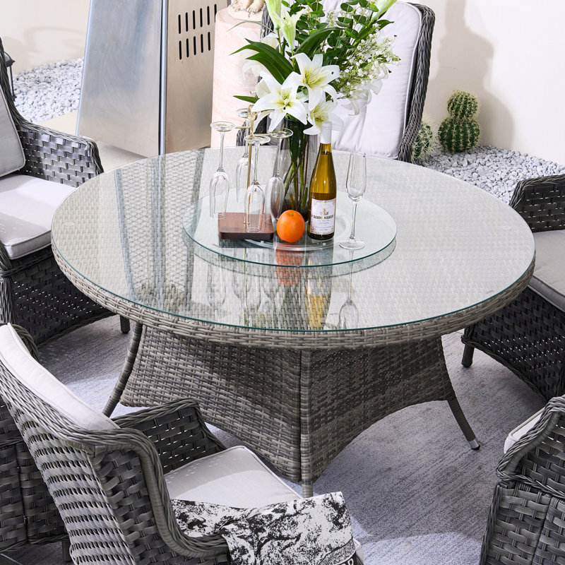 Aalayna Round Metal Outdoor Dining Table With Umbrella Hole , 135cm cm W 135cm cm D, Grey