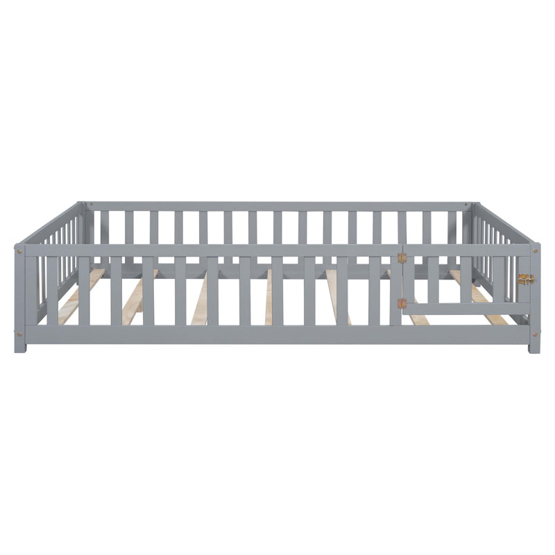 Khrystina Shilu Floor Platform Bed with Fence and Door for Kids, Gray
