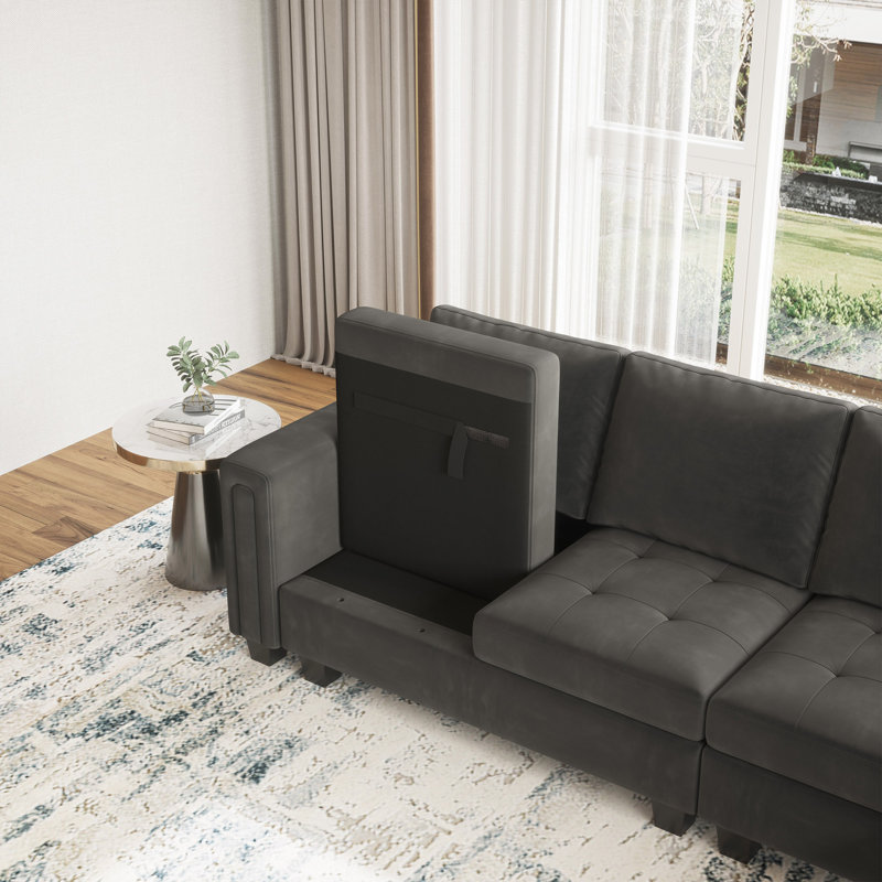 Eyram 23.6'' Wide Velvet Armless Chair, Single Chair Module for Sectional Sofa, Gray Velvet