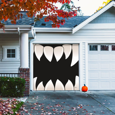 Scary Teeth 7' x 8' Halloween Single Garage Door Banner - Outdoor Decorations