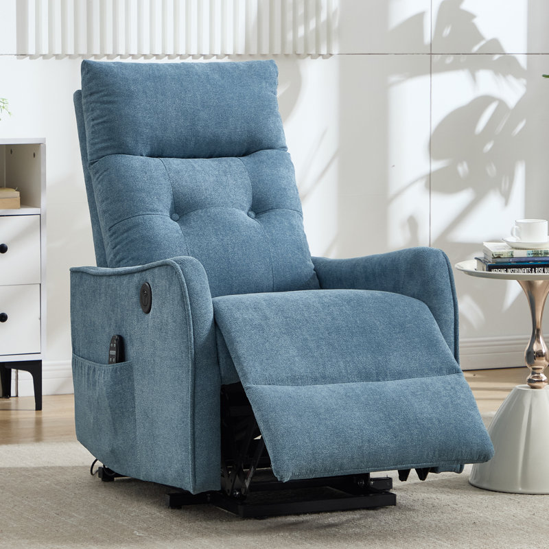 25" W Power Lift Chair Recliners Infinite Position With Heat and 8 Point Massage, Blue