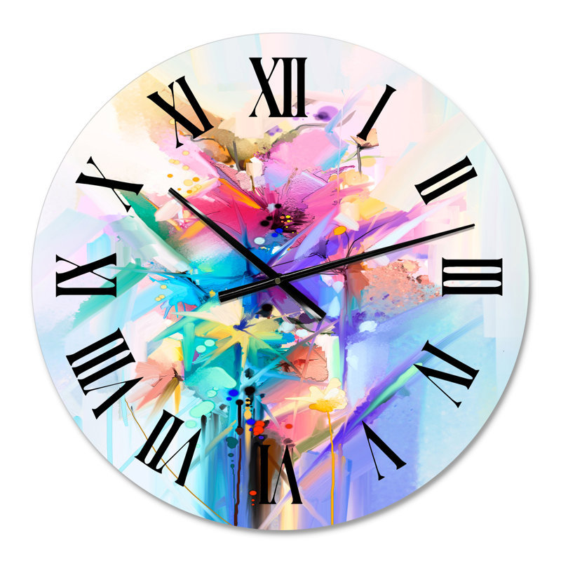 Fleurs de printemps abstraites colorées - horloge murale moderne, Petit