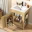 Meuble-lavabo de salle de bain avec lavabo, robinet, tablettes de porte et tablettes latérales ouvertes-908045413-908045415