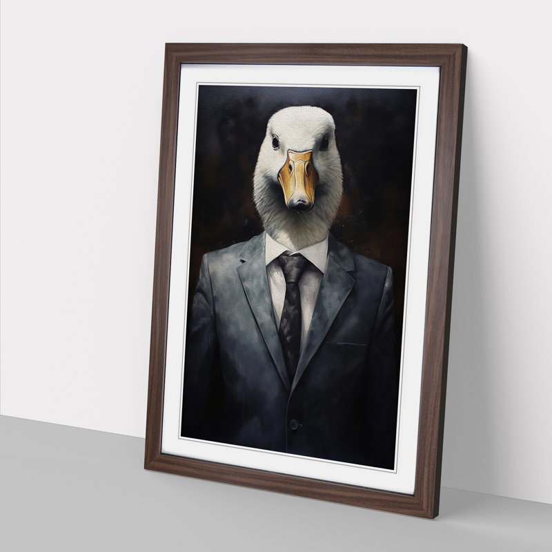 Goose In A Suit Painting No.2 - Single Picture Frame Print on Wood, Walnut Framed, 46cm H x 34cm W
