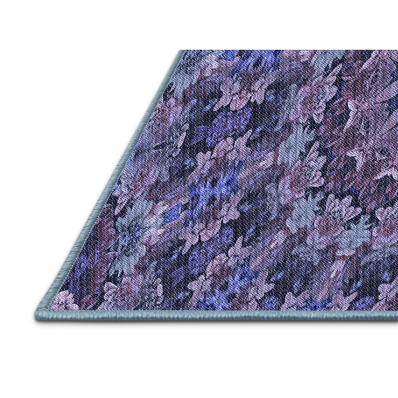 Tapis 100% bleu à motif lavable à la machine 2989, Rectangle 5 pi x 7 pi