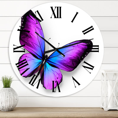Violet And Blue Butterfly - Modern Wall Clock